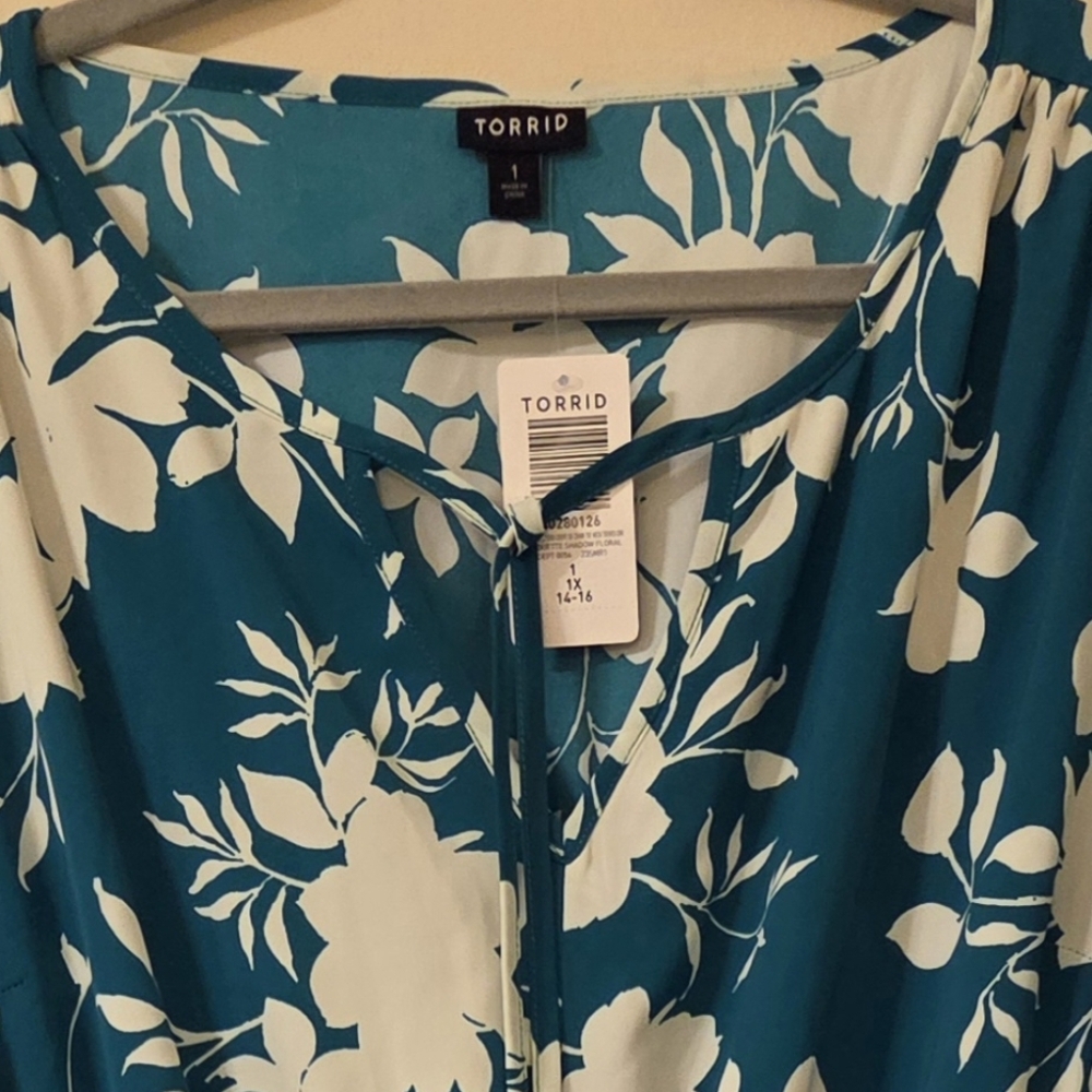 torrid Teal and White Floral Midi Dress - Picture 7 of 7